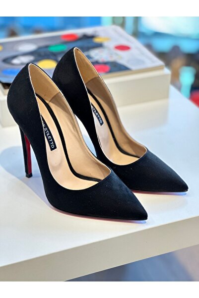 Butik Stiletto siyah süet 12 cm topuk