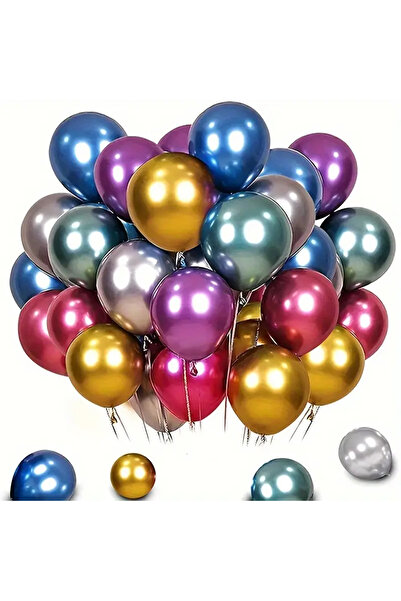 Öz-bal 10'lu Karışık Krom Balon-Yüksek Parlaklıkta Renkli Balonlar, Doğum Gün...