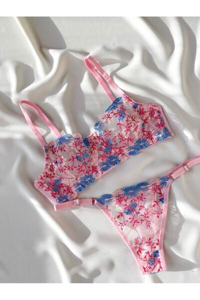 La Linaa Set de sutien chiloți cu model de flori violete