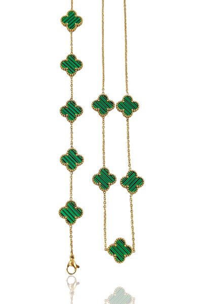 ANGELSS JEWELLERY 2'li Çelik Çift Taraflı Sedefli Yonca Kolye Set Kolye Bilek...
