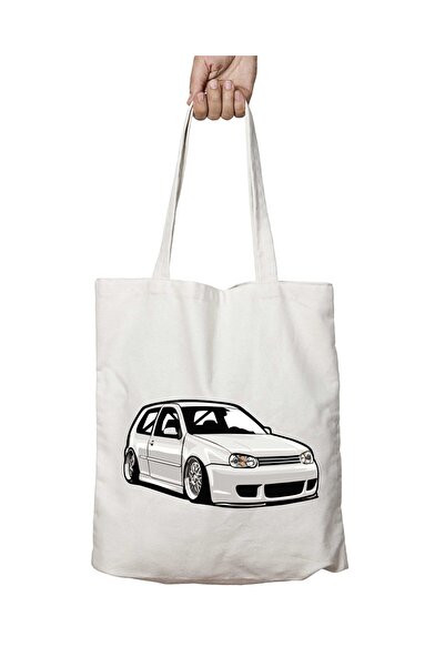 ART HEDİYE Golf Mk4 - White, Washable, Two Sides Permanent Shoulder Tote Bag