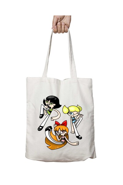 ART HEDİYE Powerpuff Cartoon - Two Sides Lasting and Washable Shoulder Tote Bag