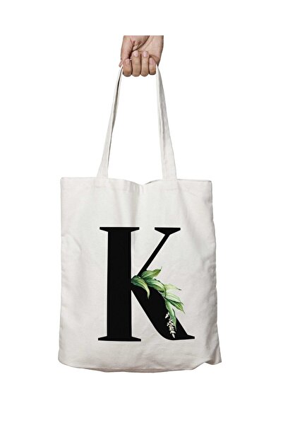 ART HEDİYE Washable Shoulder Tote Bag with Letter K - for School and Beach