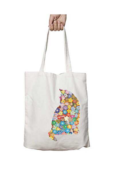 ART HEDİYE نمط زهور القطط - حقيبة كتف دائمة قابلة للغسل، داخل الشاطئ والمدرسة