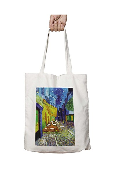 ART HEDİYE حقيبة مدرسية وشاطئية قابلة للغسل من فنسنت فان جوخ - شرفة مقهى ليلية، تدوم على الجانبين