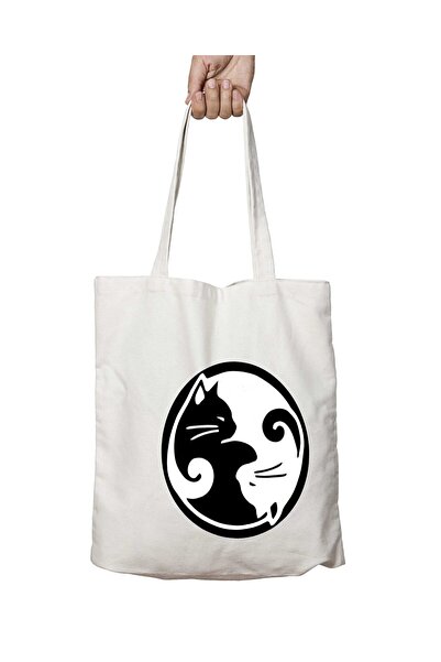 ART HEDİYE Ying Yang Cat - Nested Washable Permanent Shoulder Tote Bag, for B...