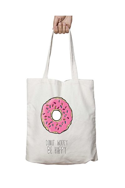 ART HEDİYE Donut Worry Be Happy - Διαρκής και πλενόμενη υφασμάτινη τσάντα ώμου δύο όψεων