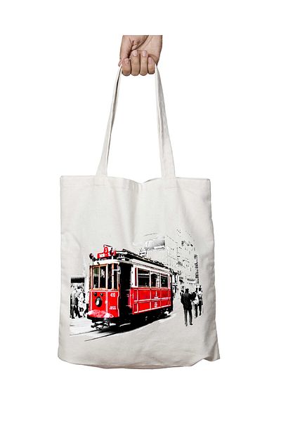 ART HEDİYE Istanbul Takşım Tram Two Sides Μόνιμη και πλενόμενη υφασμάτινη τσάντα ώμου
