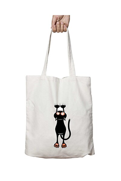 ART HEDİYE قطة سوداء شقية قابلة للغسل - حقيبة كتف للمدرسة والشاطئ