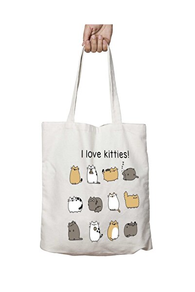 ART HEDİYE I Love Kitties - Двосторонній міцний та праний плечовий мішок