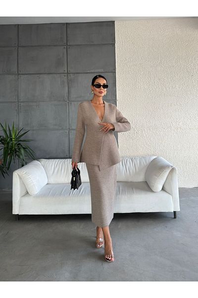 İKRAFASHİON Knitwear Skirt and Jacket Set - Single Button