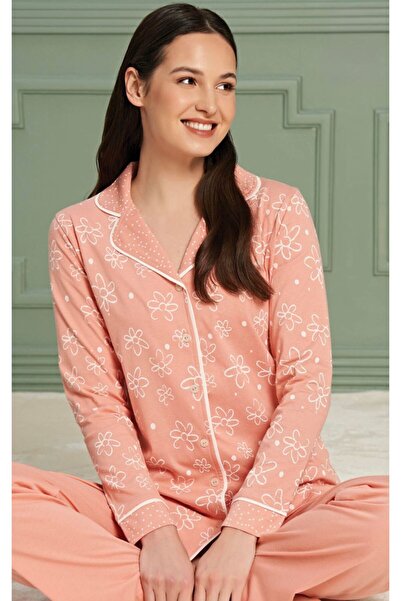 İpek Γυναικείο σετ πιτζάμες με μακρυμάνικο μπροστινό κουμπί