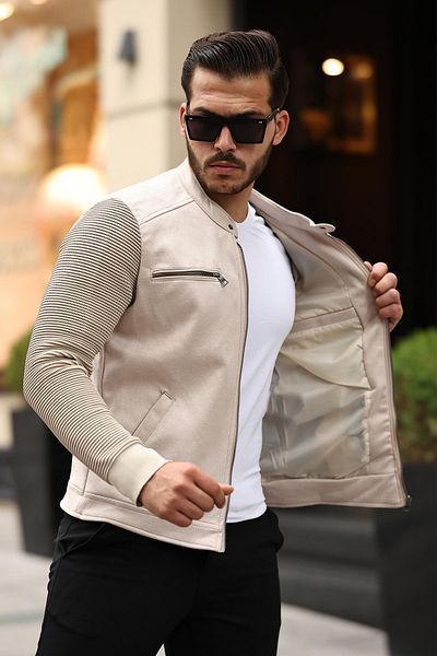 Delpino Ανδρικό Πλεκτό Μπουφάν Suede - Λεπτομέρεια μανίκι