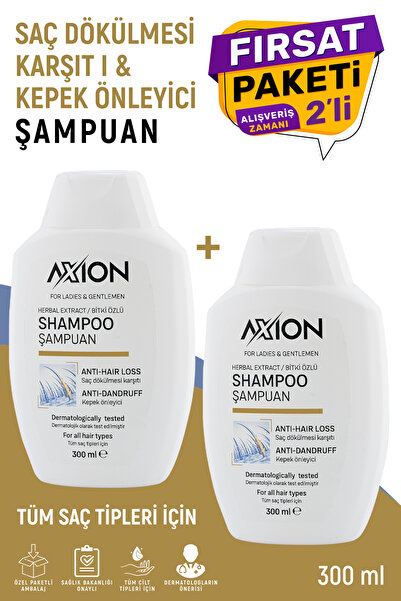 AXION Kepeğe Karşı Etkili %100 Bitki Özlü Şampuan 2'li Paket