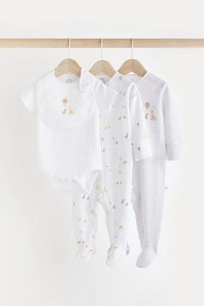 Next Baby بذلة بيضاء 100% قطن على شكل حيوانات - طقم بدلة وقبعة