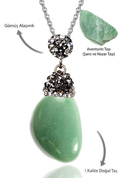 Tesbih Atölyesi Zircon and Aventurine Stone Drummed Necklace - Certified