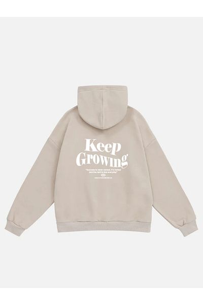 Mad&Calf Unisex Oversize Fleece Hooded Φούτερ - Keep Growing Printed