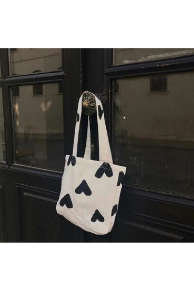 mononoke Kalp Desenli Bez Çanta