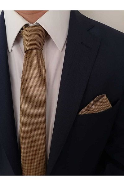 Kravatistan Dark Yellow 5.5 Cm Tie and Handkerchief Set - K016