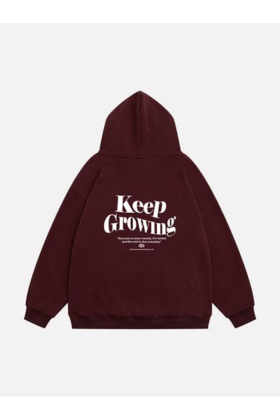 Mad&Calf Unisex Oversize Fleece Hooded Φούτερ - Keep Growing Printed