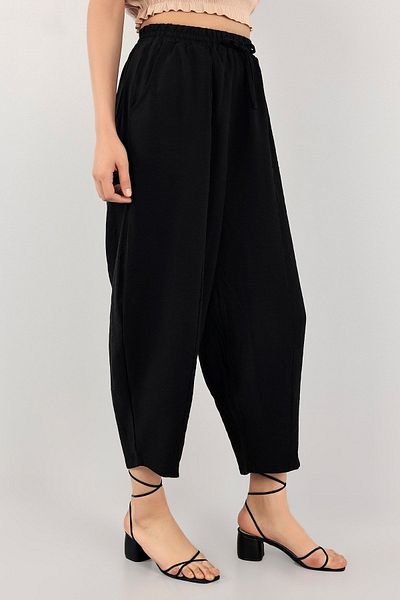 GRİLAND Women's Black Elastic Waist Loose Pocket Aerobin Shalwar Trousers