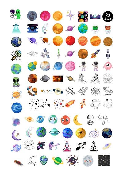 Etiketçi Paşa 650 Adet Uzay Sticker, Gezegen - Astronot - Yıldız - Meteor - U...