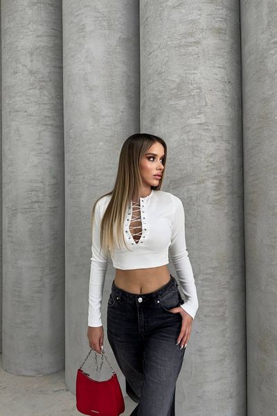 MOZENA Ottoman Fabric - Eyelet Detailed Crop Top