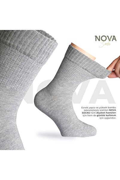 Nova Socks Erkek 3'lü Bambu Lastiksiz Sıkmayan Diyabetik Bilek Çorap