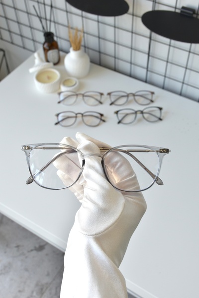 LOOKUP NEW Unisex Gray Smoked Rectangular Glasses - Transparent Blue, Light Protection, Blue Block with Filter
