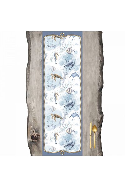 Sister Home Design Creaturi marine cu model albastru crem - Runner