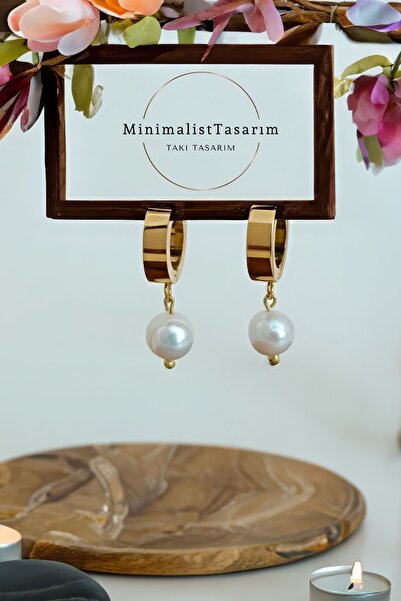 MinimalistTasarım Celik Incili Kupe, Celik Gercek Inci Kupe, Buyuk Kupe,coklu Kupe ,celik Kupe Seti