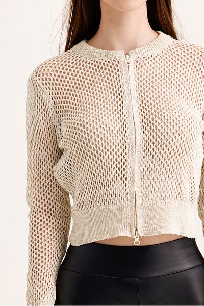 Cloudy Kids Openwork Women's Crop Cardigan - Zippered