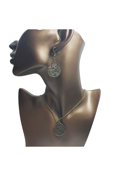 Ororabutik Silver Color 35mm Fairycore Flower Figured Necklace and Earring Set