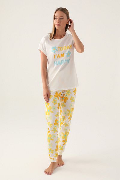 Rolypoly Girl's Cream Short Sleeve Pajama Set