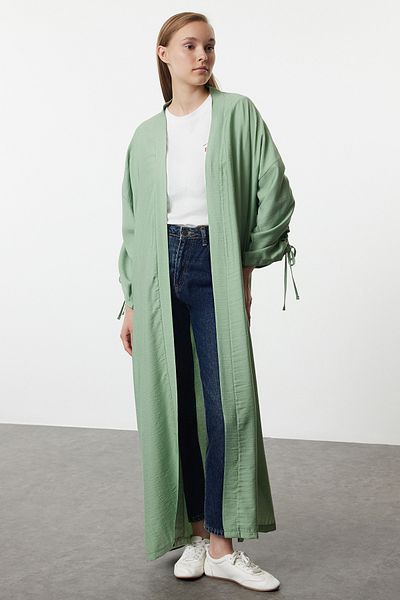 Trendyol Modest Tkaná khaki čepice – sbíraný rukáv, Ferace a Abaya, Tctaw25kf00016