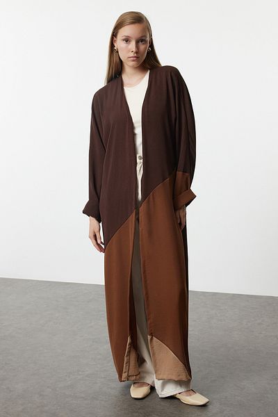 Trendyol Modest Long Brown Block Woven - Cap & Ferace TCTSS24KF00002