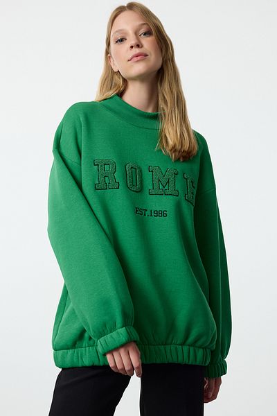 Trendyol Collection Πλεκτό φούτερ με πράσινο κεντημένο μεγάλο μέγεθος - TWOAW25sw00032
