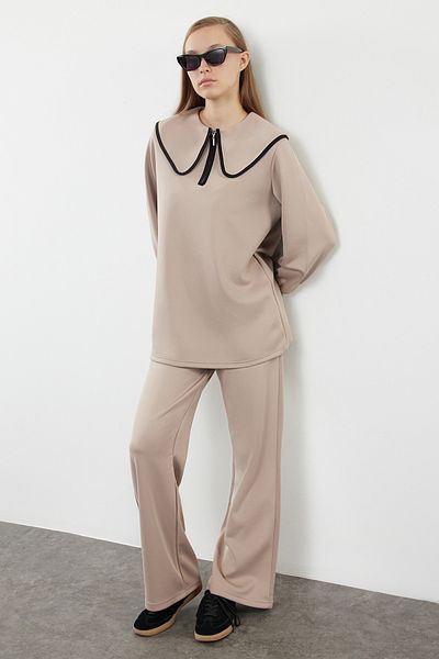 Trendyol Modest Knitted Mink Collar Top and Bottom Set - TCTAW25US00077