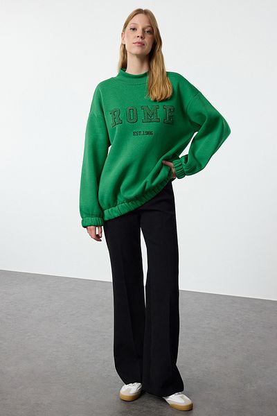 Trendyol Collection Πλεκτό φούτερ με πράσινο κεντημένο μεγάλο μέγεθος - TWOAW25sw00032