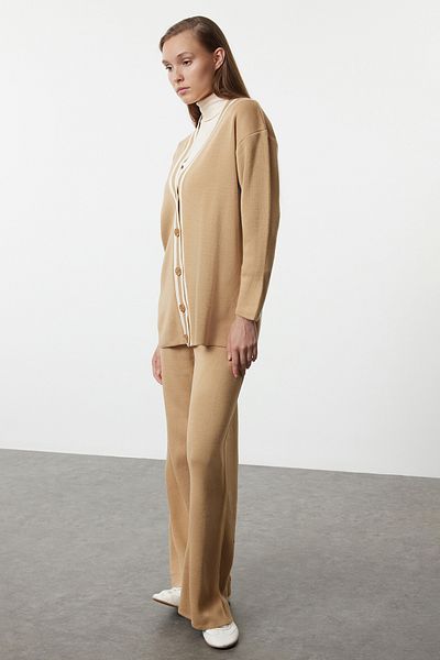Trendyol Modest Camel Knitwear Cardigan and Trousers Set - TCTAW25US00041