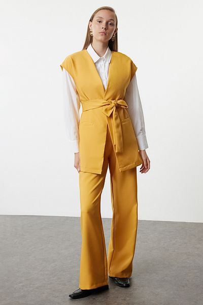 Trendyol Modest Mustard Crepe Woven Set - Lower and Upper Set TCTAW25US00102