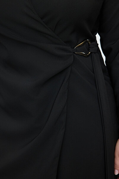 Trendyol Curve Plus Size Black Double Breasted Jacket Dress - Metal Buckle, Woven Mini TBBAW25AH00057
