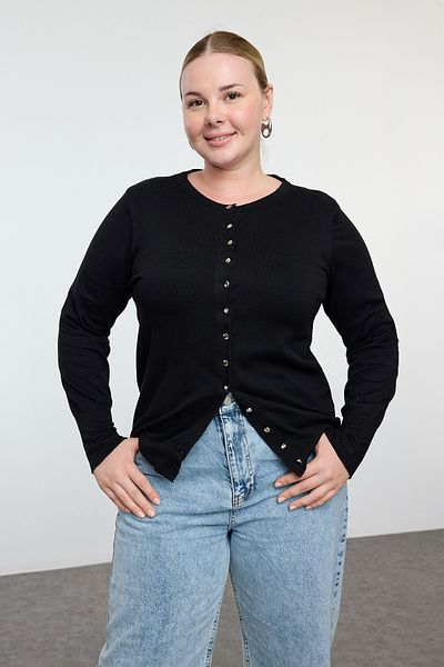 Trendyol Curve Hochwertiger, weicher schwarzer Strickcardigan - TBBAW25AV00015
