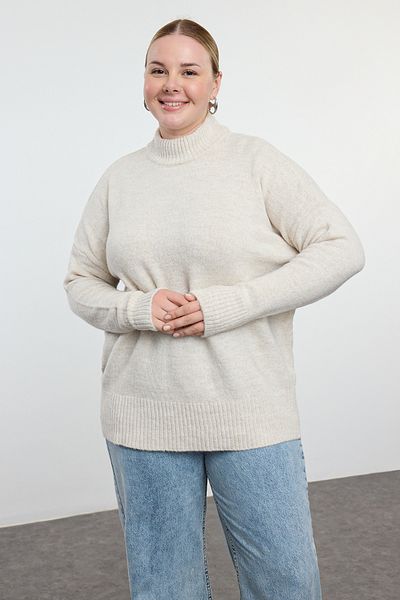 Trendyol Curve Half Turtleneck Beige Knitwear Sweater - Soft Texture TBBAW25AN00020