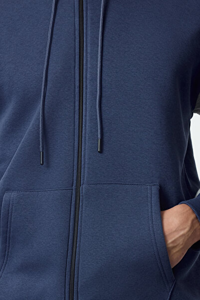 Trendyol Collection Indigo Fleece Oversize Cardigan/Mikina s kapucí – na zip, teplá Tmnaw25Sw00076