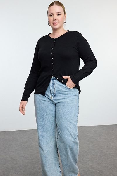 Trendyol Curve Hochwertiger, weicher schwarzer Strickcardigan - TBBAW25AV00015