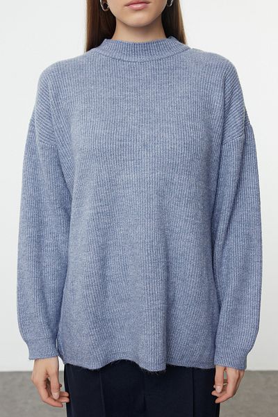 Trendyol Modest Pulover Tricotaj Indigo - Model de bază TCTAW25AK00049