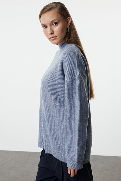Trendyol Modest Pulover Tricotaj Indigo - Model de bază TCTAW25AK00049