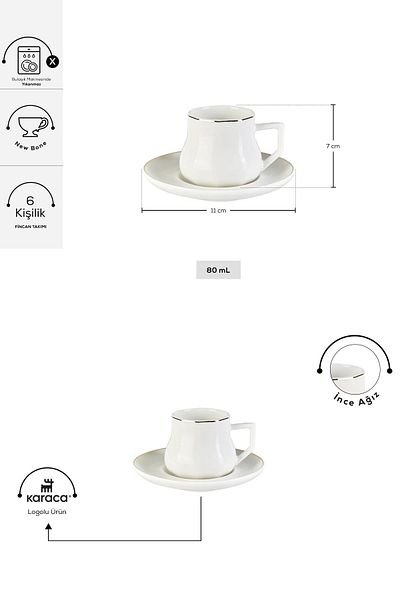 Karaca Nap Coffee Cup Set for 6 People - 80 Ml