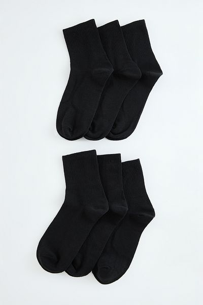 Edit by Trendyol Schwarze 6-teilige Unisex-College- und Tennissocken aus Baumwolle – TEDAW25CO00007